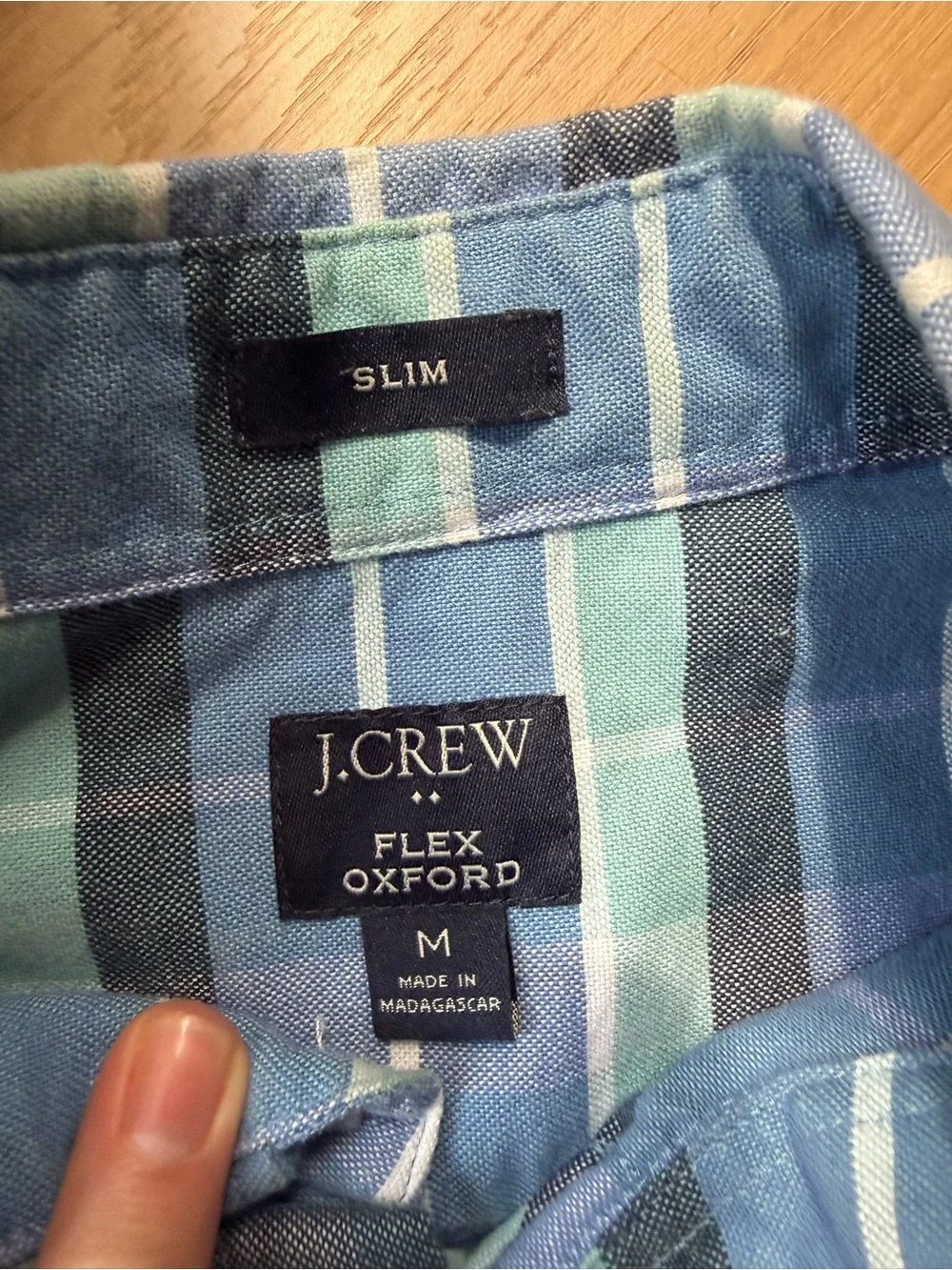 J. Crew Blue and Green Plaid Button-Down Shirt with Collar